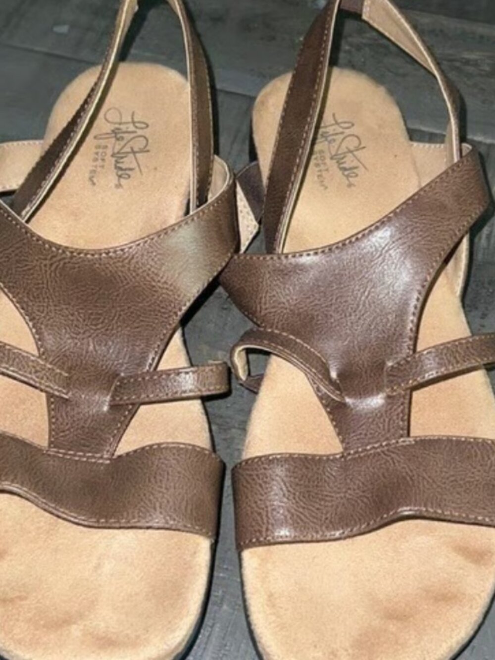LifeStride Ezriel Brown Strappy Slingback Sandals Womens 9.5M Soft System